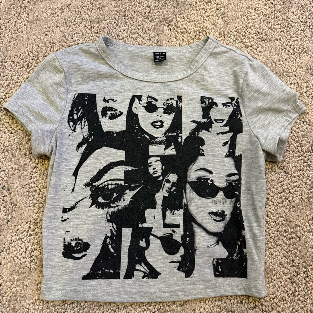 SHEIN Light Gray Tee with Black Graphic